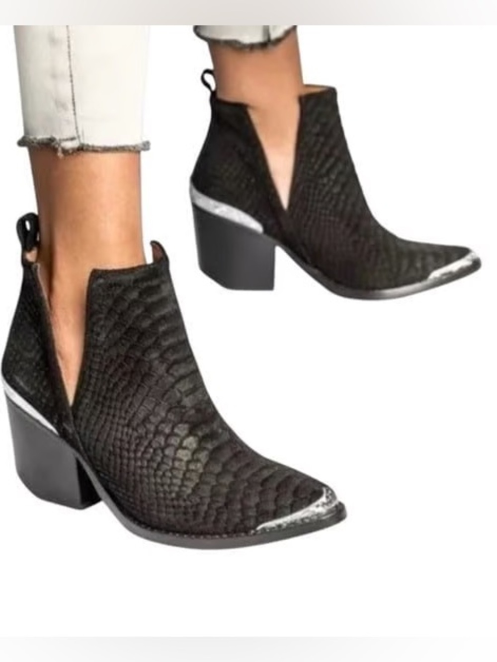 Jeffrey Campbell Cromwell Black Snake-Embossed Booties